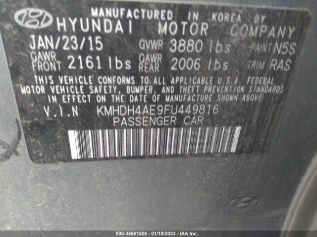 Photo 8 VIN: KMHDH4AE9FU449816 - HYUNDAI ELANTRA 