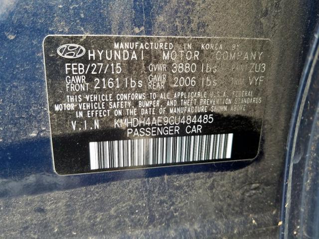 Photo 9 VIN: KMHDH4AE9GU484485 - HYUNDAI ELANTRA SE 