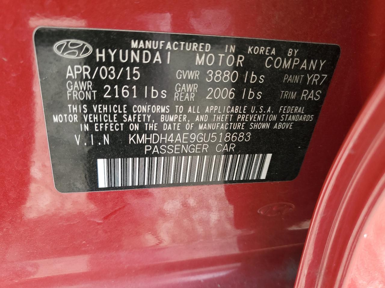 Photo 11 VIN: KMHDH4AE9GU518683 - HYUNDAI ELANTRA 