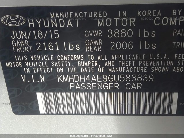 Photo 8 VIN: KMHDH4AE9GU583839 - HYUNDAI ELANTRA 