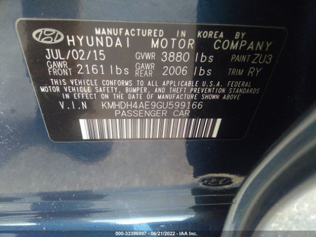 Photo 8 VIN: KMHDH4AE9GU599166 - HYUNDAI ELANTRA 