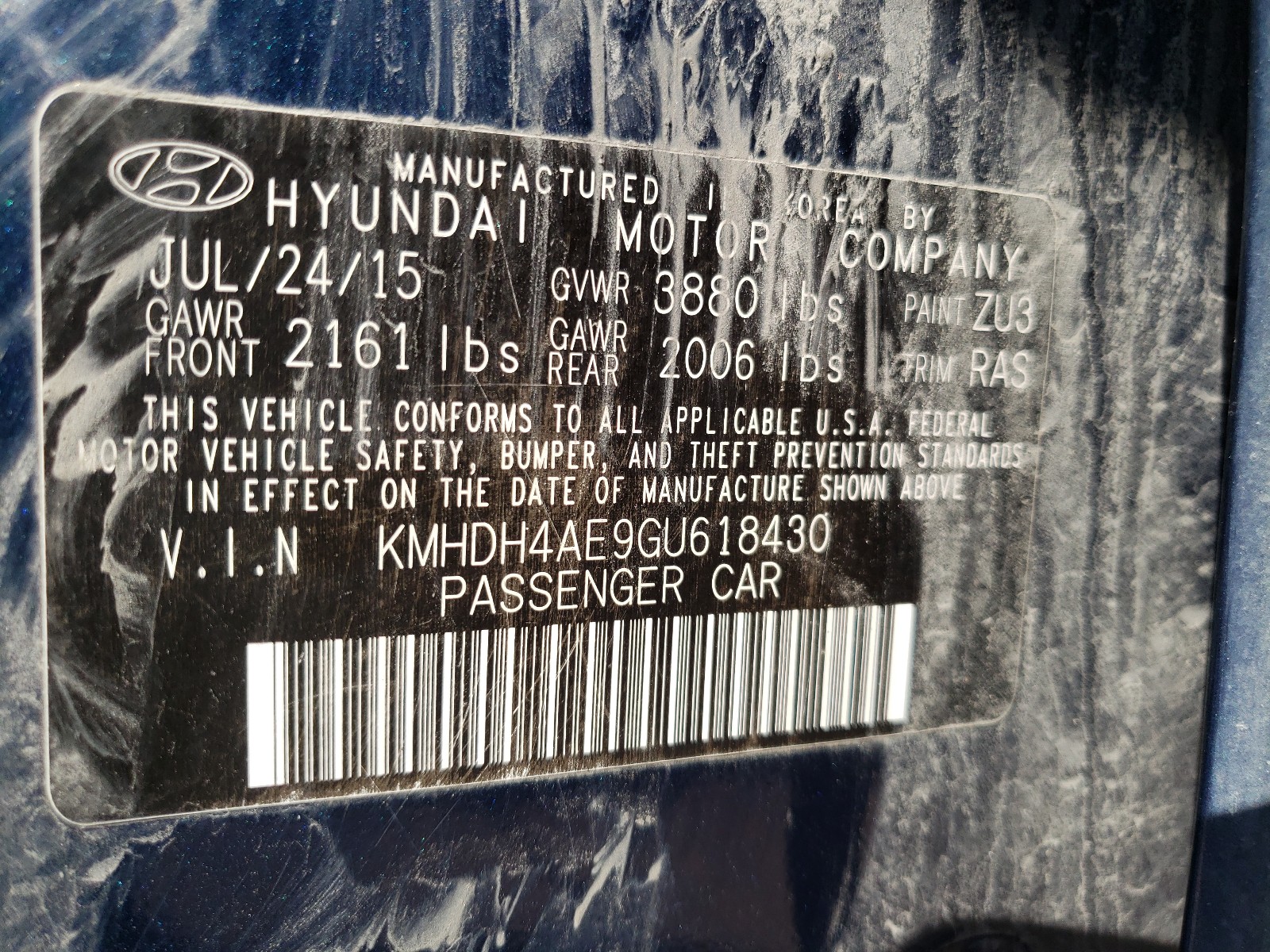 Photo 9 VIN: KMHDH4AE9GU618430 - HYUNDAI ELANTRA SE 