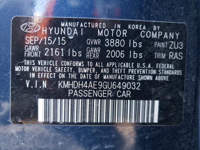 Photo 9 VIN: KMHDH4AE9GU649032 - HYUNDAI ELANTRA SE 