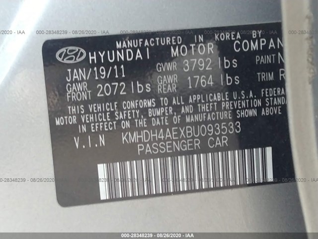 Photo 8 VIN: KMHDH4AEXBU093533 - HYUNDAI ELANTRA 