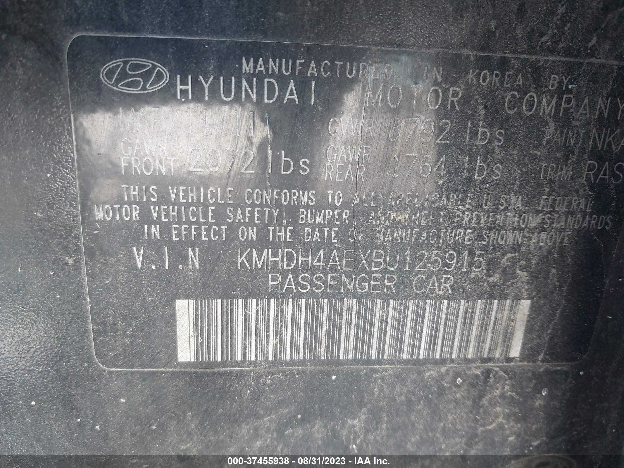 Photo 8 VIN: KMHDH4AEXBU125915 - HYUNDAI ELANTRA 