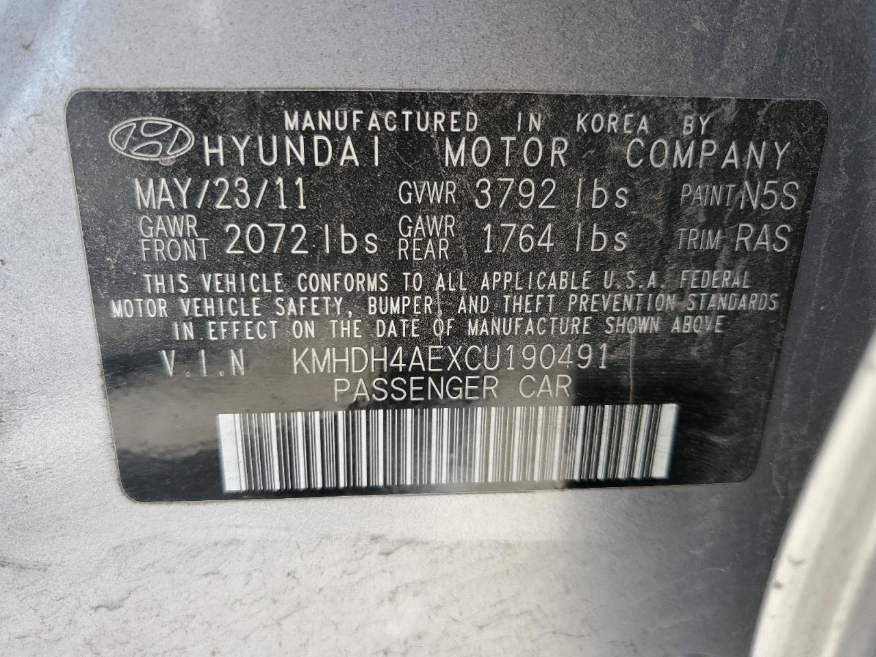 Photo 11 VIN: KMHDH4AEXCU190491 - HYUNDAI ELANTRA 