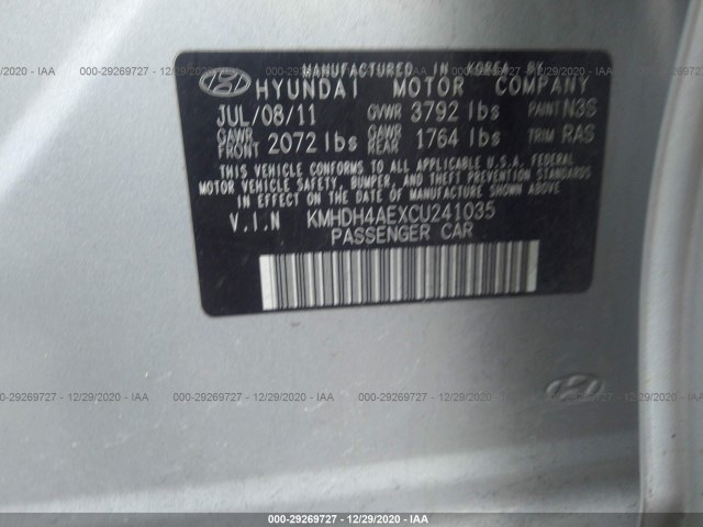 Photo 8 VIN: KMHDH4AEXCU241035 - HYUNDAI ELANTRA 