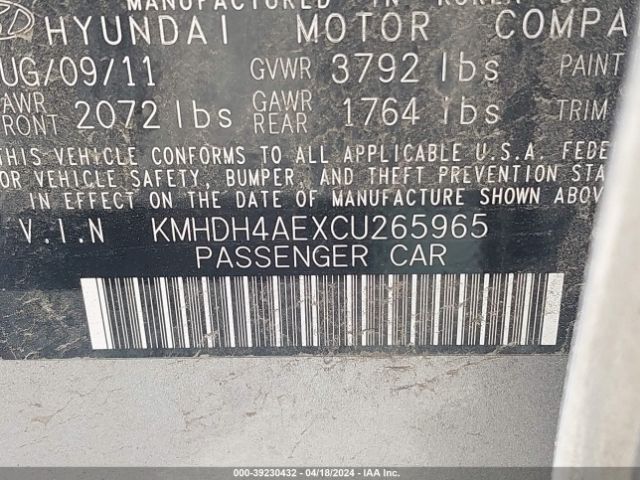 Photo 8 VIN: KMHDH4AEXCU265965 - HYUNDAI ELANTRA 