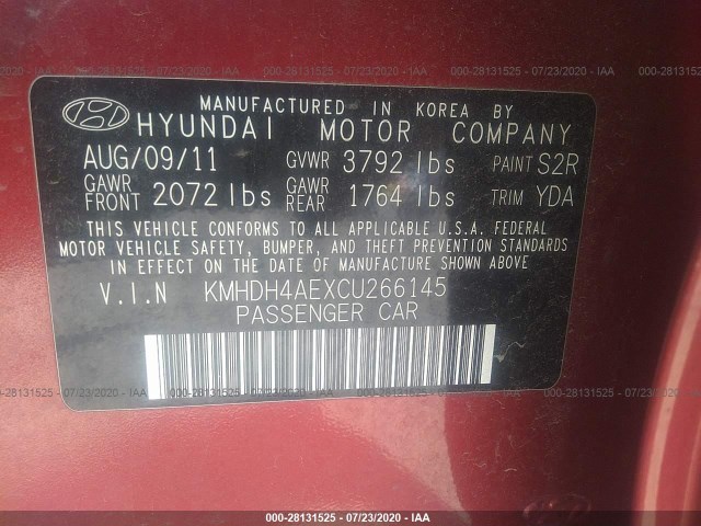 Photo 8 VIN: KMHDH4AEXCU266145 - HYUNDAI ELANTRA 