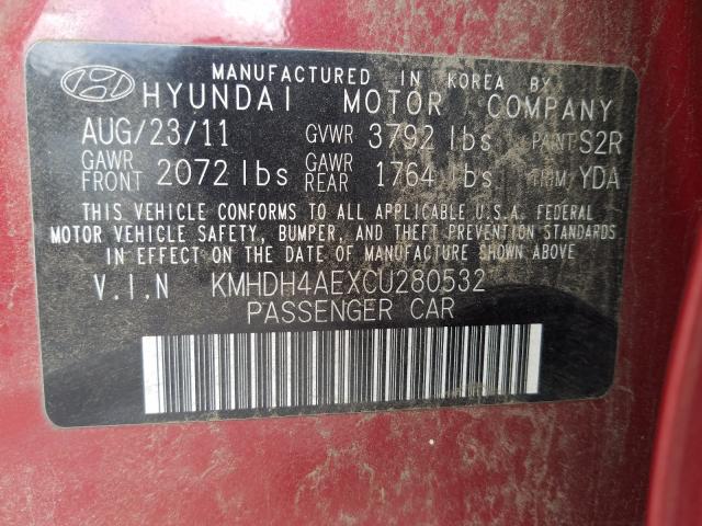 Photo 9 VIN: KMHDH4AEXCU280532 - HYUNDAI ELANTRA GL 