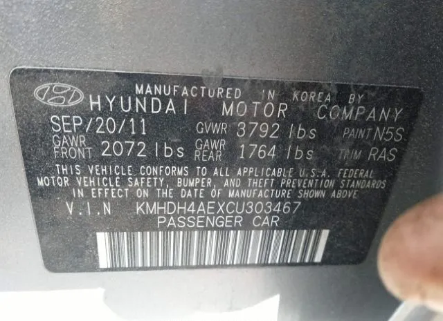 Photo 8 VIN: KMHDH4AEXCU303467 - HYUNDAI ELANTRA 