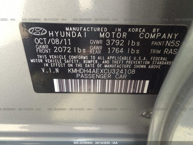 Photo 8 VIN: KMHDH4AEXCU324108 - HYUNDAI ELANTRA 