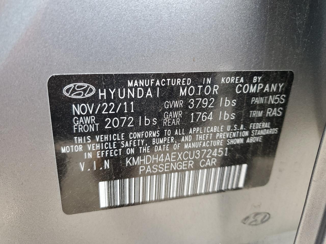 Photo 11 VIN: KMHDH4AEXCU372451 - HYUNDAI ELANTRA 