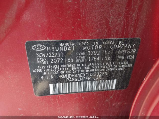 Photo 8 VIN: KMHDH4AEXCU373289 - HYUNDAI ELANTRA 