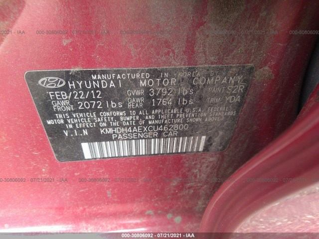 Photo 8 VIN: KMHDH4AEXCU462800 - HYUNDAI ELANTRA 