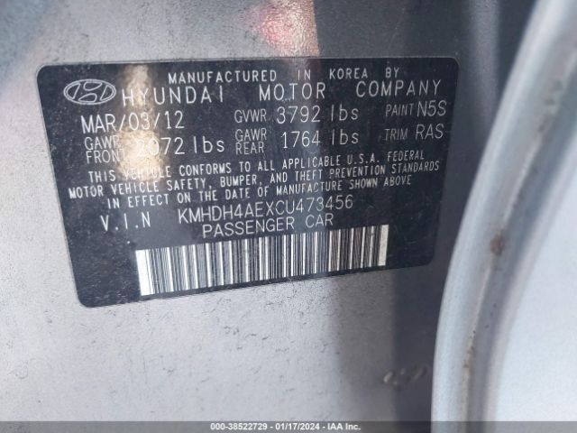 Photo 8 VIN: KMHDH4AEXCU473456 - HYUNDAI ELANTRA 