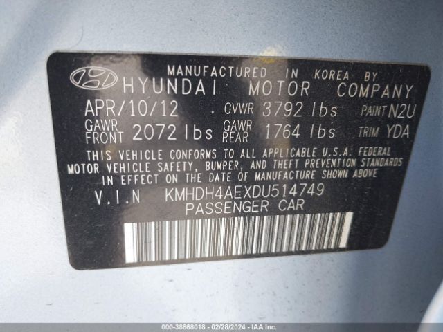 Photo 8 VIN: KMHDH4AEXDU514749 - HYUNDAI ELANTRA 