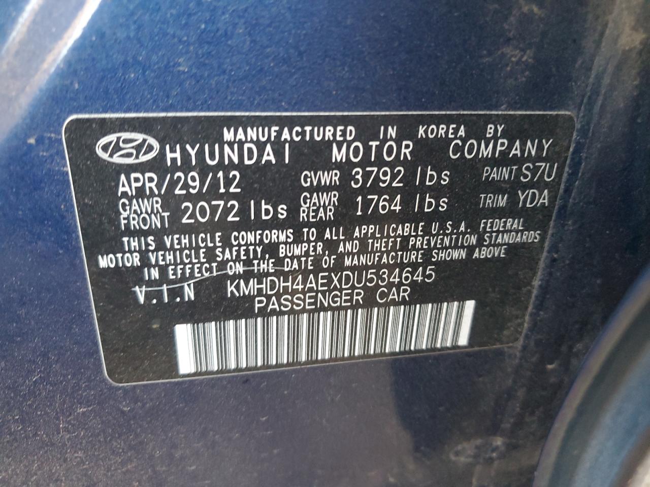 Photo 12 VIN: KMHDH4AEXDU534645 - HYUNDAI ELANTRA 