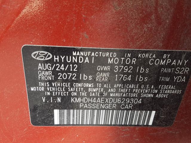 Photo 9 VIN: KMHDH4AEXDU629304 - HYUNDAI ELANTRA GL 