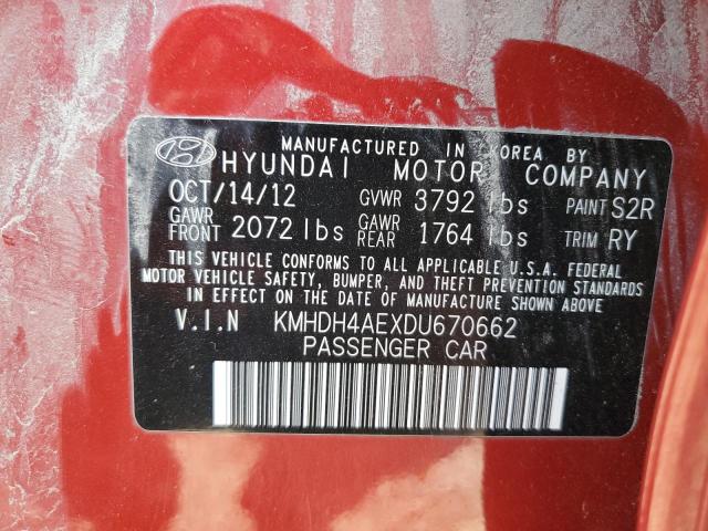 Photo 12 VIN: KMHDH4AEXDU670662 - HYUNDAI ELANTRA GL 