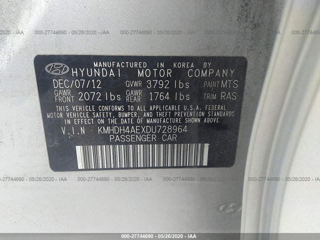 Photo 8 VIN: KMHDH4AEXDU728964 - HYUNDAI ELANTRA 