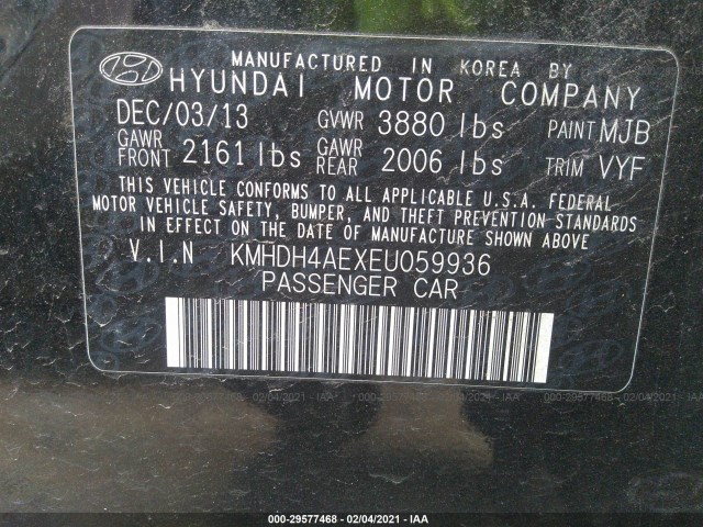 Photo 8 VIN: KMHDH4AEXEU059936 - HYUNDAI ELANTRA 