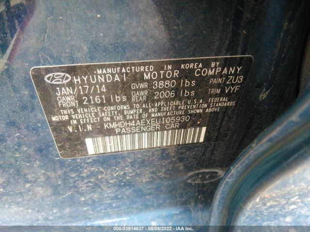 Photo 8 VIN: KMHDH4AEXEU105930 - HYUNDAI ELANTRA 