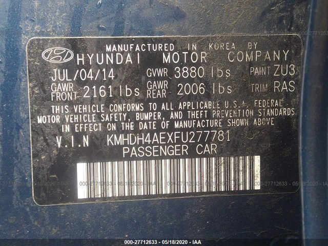 Photo 8 VIN: KMHDH4AEXFU277781 - HYUNDAI ELANTRA 