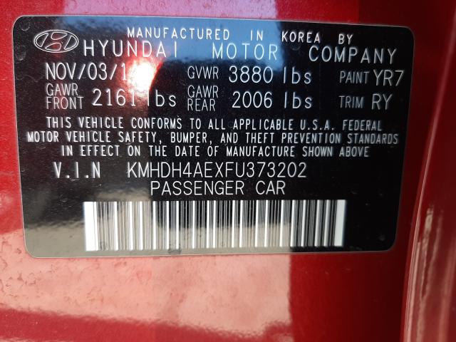 Photo 9 VIN: KMHDH4AEXFU373202 - HYUNDAI ELANTRA SE 