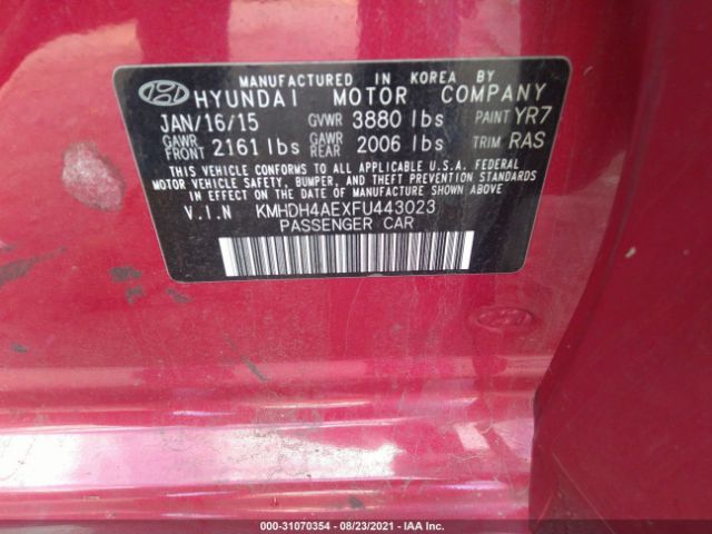 Photo 8 VIN: KMHDH4AEXFU443023 - HYUNDAI ELANTRA 