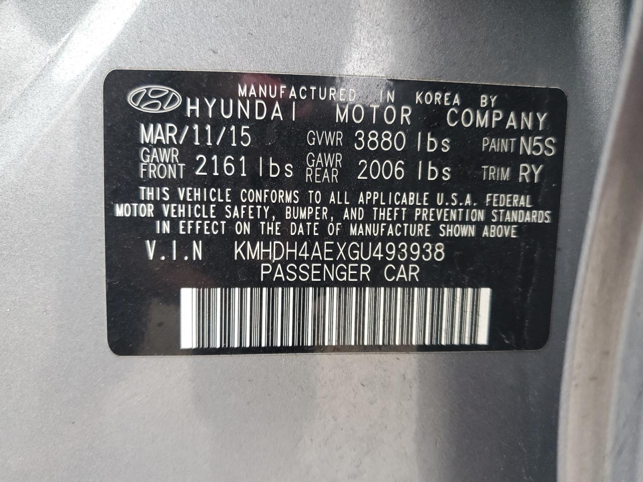 Photo 11 VIN: KMHDH4AEXGU493938 - HYUNDAI ELANTRA 