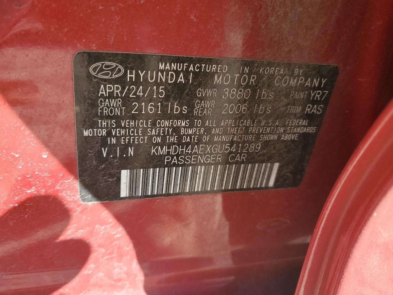 Photo 11 VIN: KMHDH4AEXGU541289 - HYUNDAI ELANTRA 