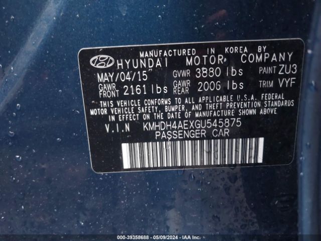 Photo 8 VIN: KMHDH4AEXGU545875 - HYUNDAI ELANTRA 