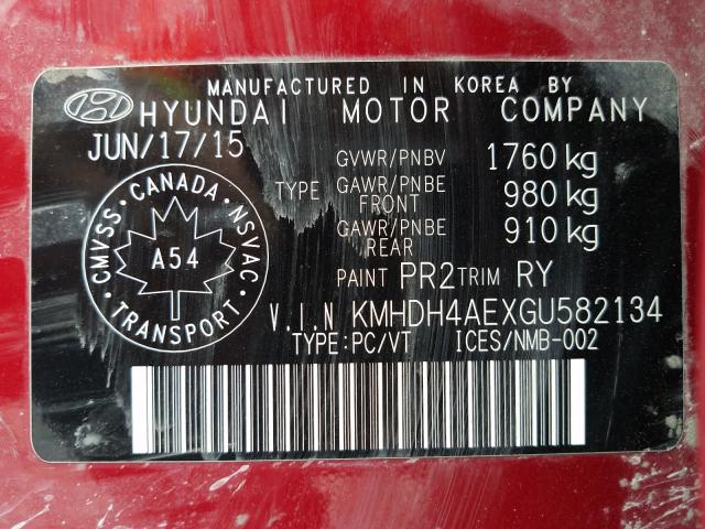 Photo 9 VIN: KMHDH4AEXGU582134 - HYUNDAI ELANTRA SE 