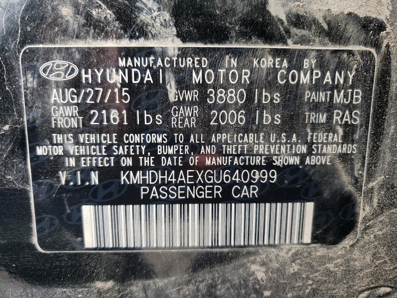 Photo 11 VIN: KMHDH4AEXGU640999 - HYUNDAI ELANTRA 