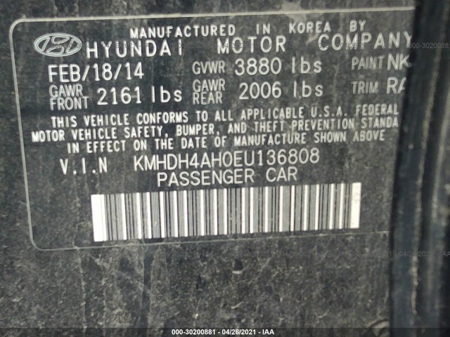 Photo 8 VIN: KMHDH4AH0EU136808 - HYUNDAI ELANTRA 