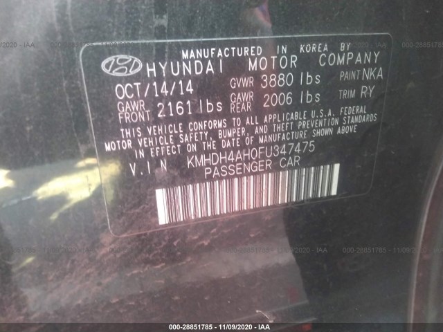 Photo 8 VIN: KMHDH4AH0FU347475 - HYUNDAI ELANTRA 