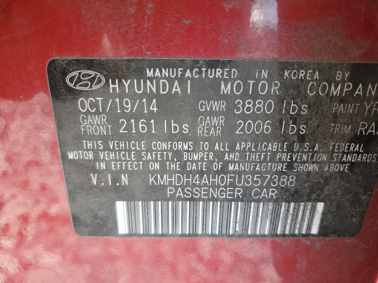 Photo 11 VIN: KMHDH4AH0FU357388 - HYUNDAI ELANTRA 