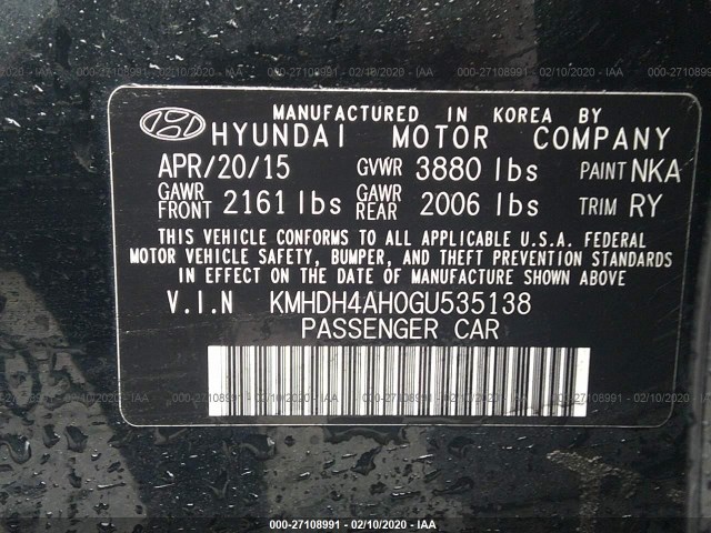 Photo 8 VIN: KMHDH4AH0GU535138 - HYUNDAI ELANTRA 