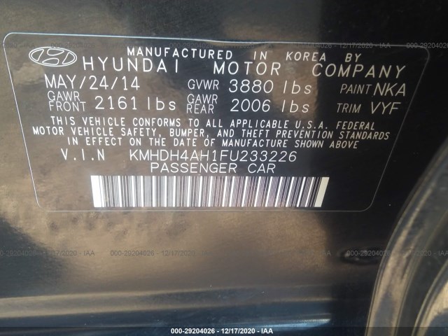 Photo 8 VIN: KMHDH4AH1FU233226 - HYUNDAI ELANTRA 