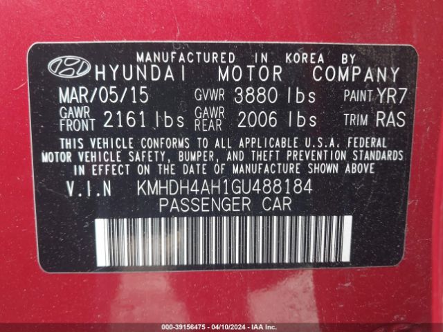 Photo 8 VIN: KMHDH4AH1GU488184 - HYUNDAI ELANTRA 