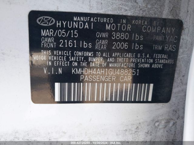 Photo 8 VIN: KMHDH4AH1GU488251 - HYUNDAI ELANTRA 