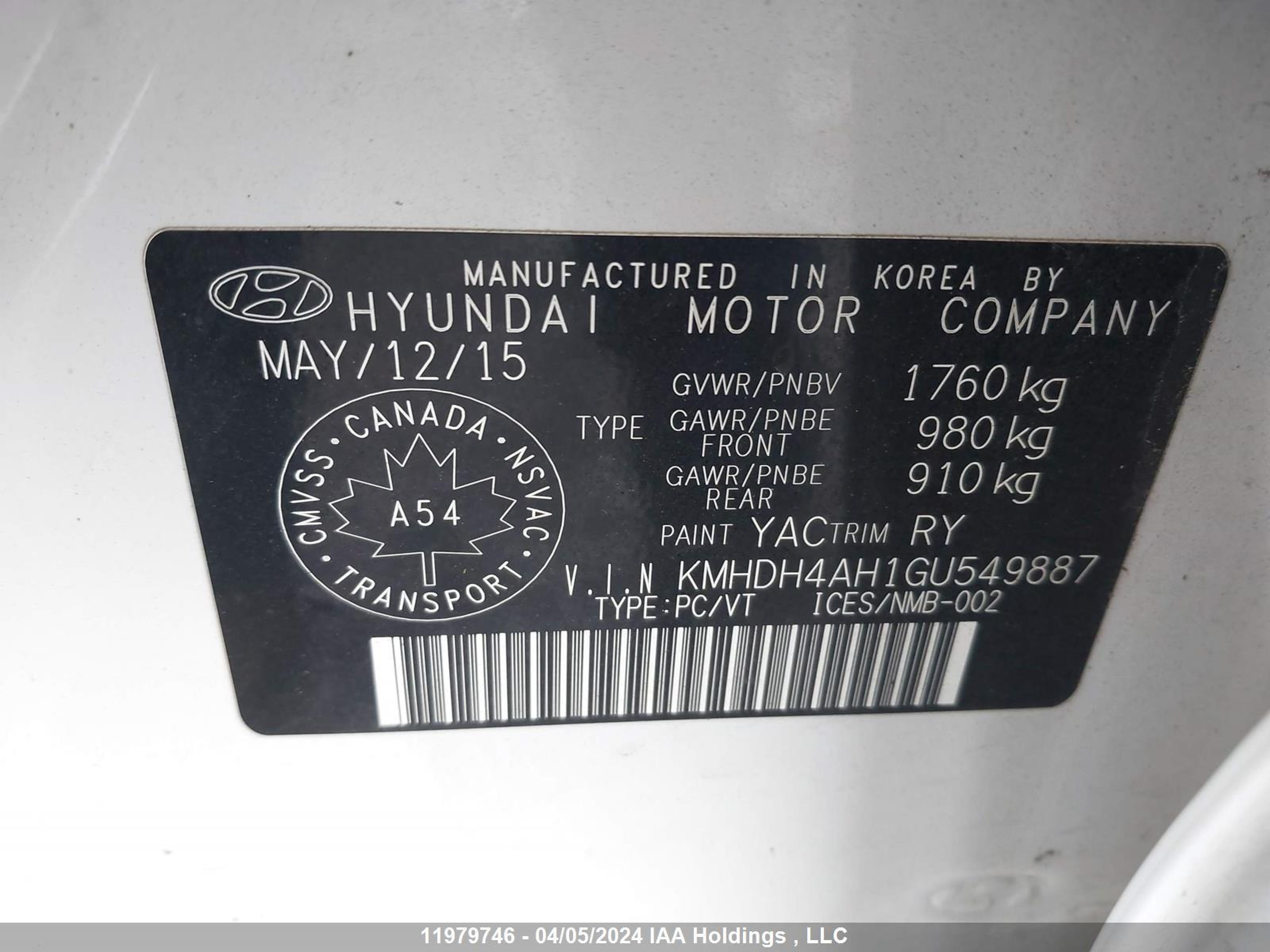 Photo 8 VIN: KMHDH4AH1GU549887 - HYUNDAI ELANTRA 