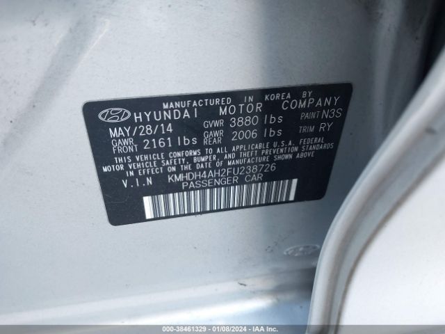 Photo 8 VIN: KMHDH4AH2FU238726 - HYUNDAI ELANTRA 