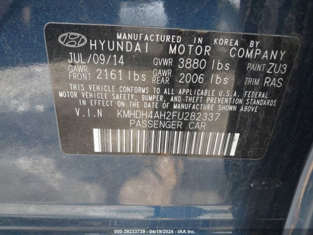 Photo 8 VIN: KMHDH4AH2FU282337 - HYUNDAI ELANTRA 