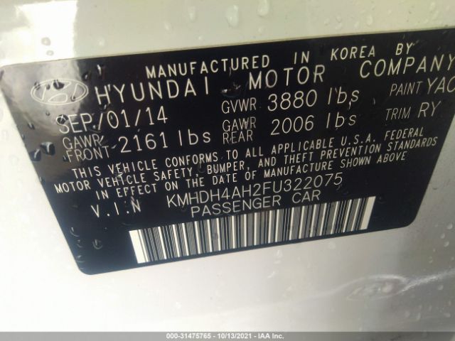 Photo 8 VIN: KMHDH4AH2FU322075 - HYUNDAI ELANTRA 