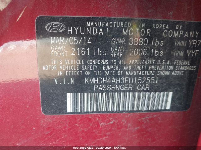 Photo 8 VIN: KMHDH4AH3EU152551 - HYUNDAI ELANTRA 