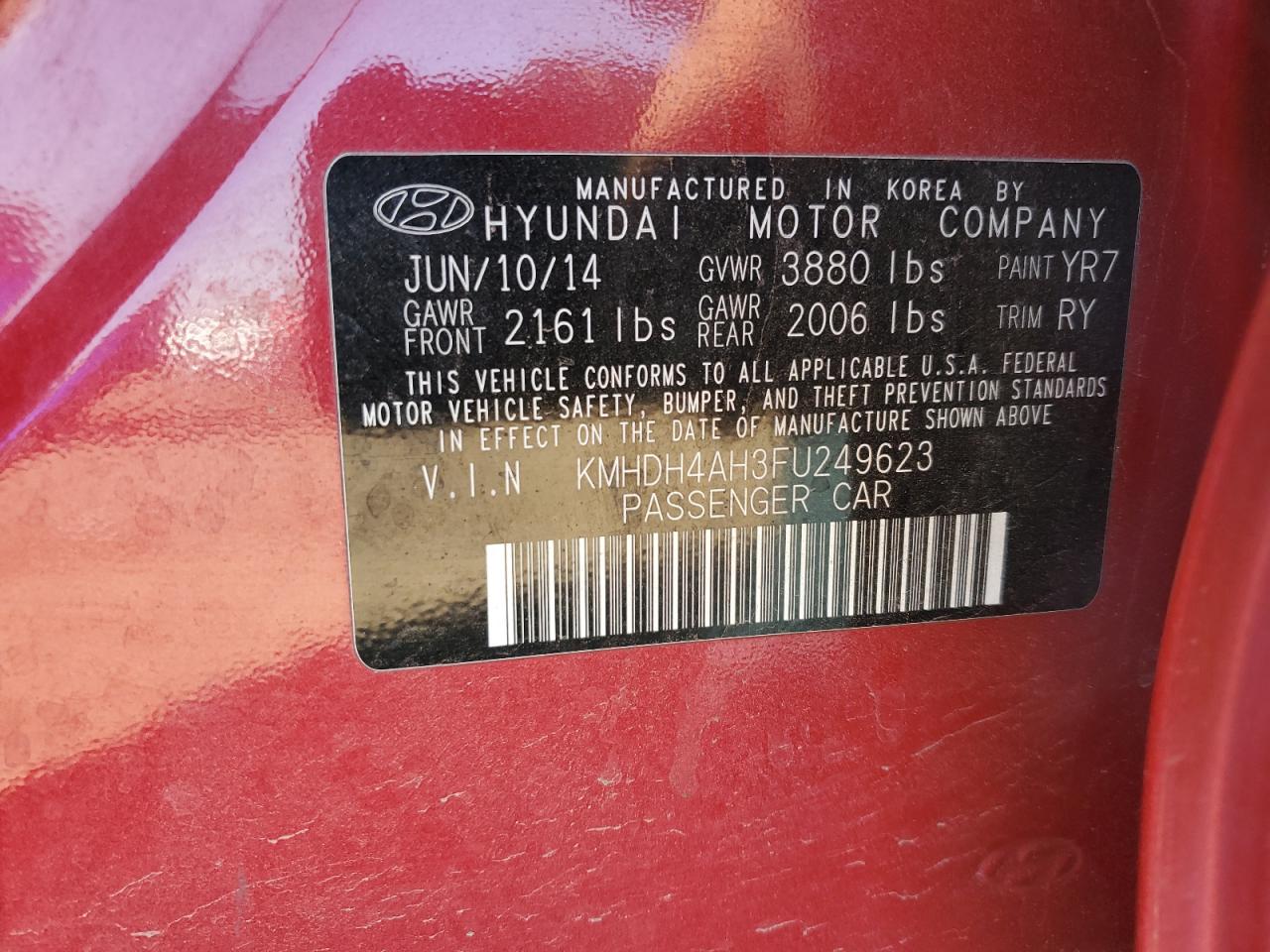 Photo 11 VIN: KMHDH4AH3FU249623 - HYUNDAI ELANTRA 