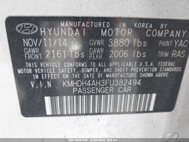 Photo 8 VIN: KMHDH4AH3FU382494 - HYUNDAI ELANTRA 