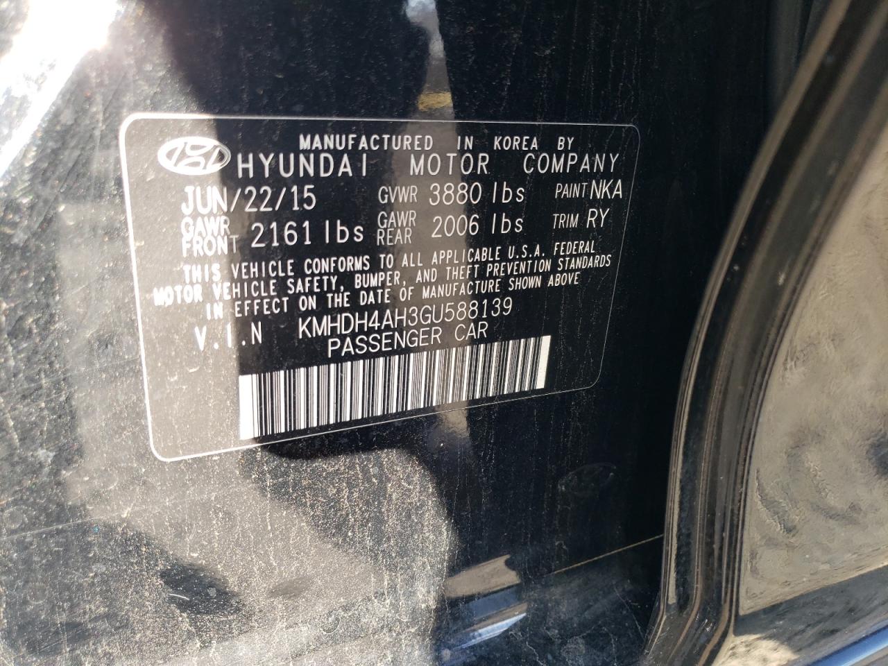 Photo 12 VIN: KMHDH4AH3GU588139 - HYUNDAI ELANTRA 